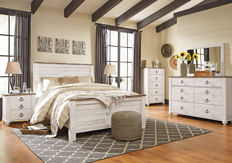Willowton Whitewash Queen Panel Bedroom Set