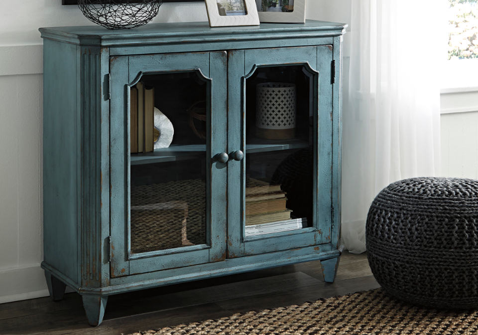 Mirimyn Antique Teal Door Accent Cabinet