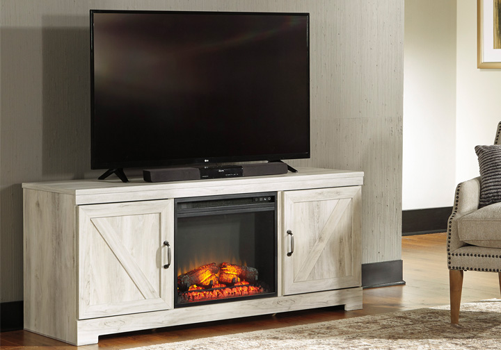 Bellaby White TV Stand w/ Fireplace Insert