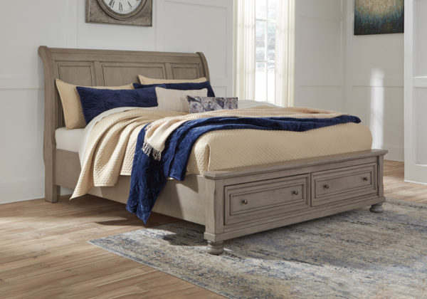Lettner Light Gray King Sleigh Storage Bed - Image 2