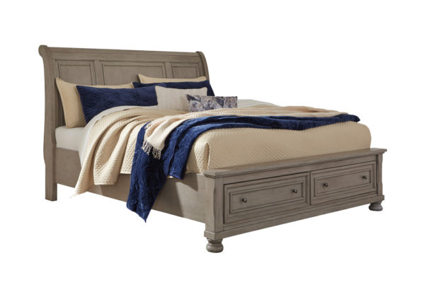 Lettner Light Gray King Sleigh Storage Bed - Image 3