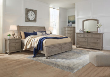 Lettner Light Gray King Sleigh Storage Bedroom Set