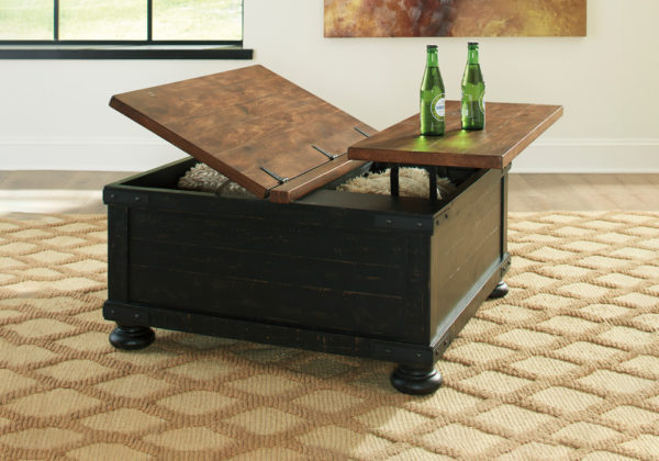 Valebeck Black/Brown Square Lift Top Cocktail Table - Image 2