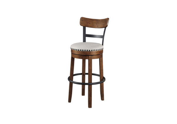 Valebeck Brown Tall Upholstered Swivel Barstool - Image 2