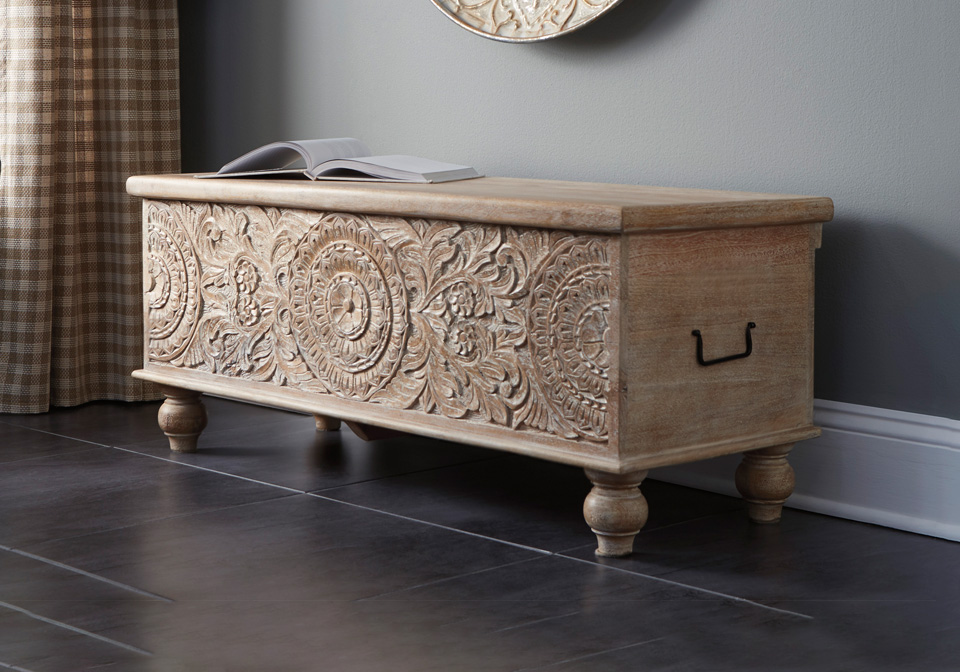 Fossil Ridge Beige Storage Bench