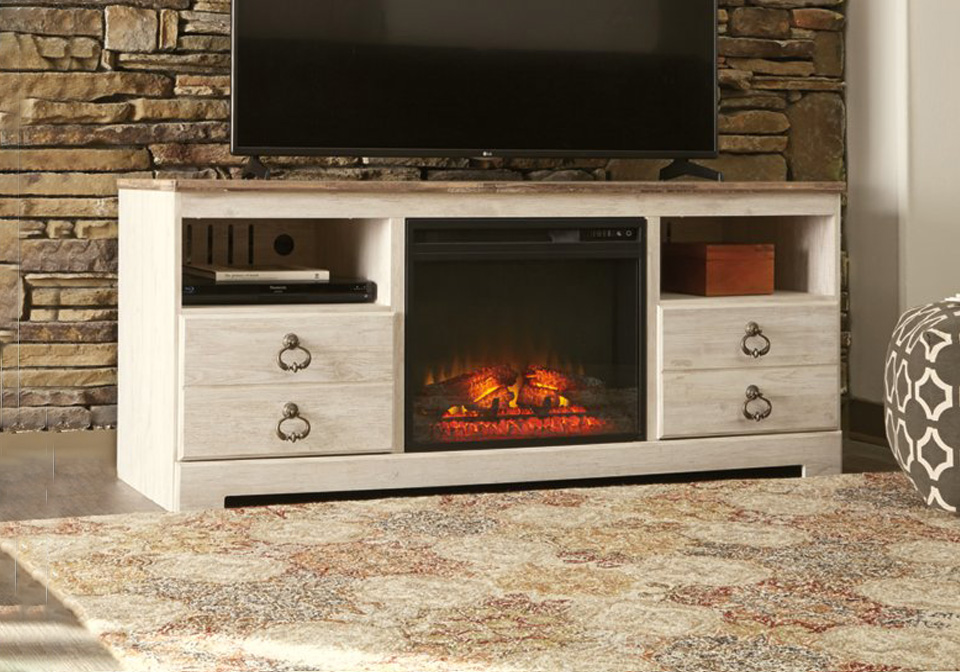 Willowton Whitewash TV Stand w/Fireplace Option