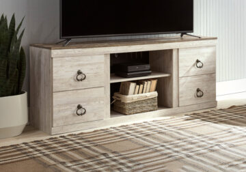 Alternative view of Willowton Whitewash Large TV Stand w/Fireplace