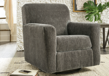 Herstow Charcoal Swivel Glider Accent Chair