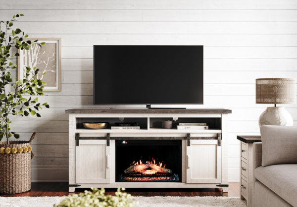 Madison County White TV Stand w/ Fireplace Insert - Image 3