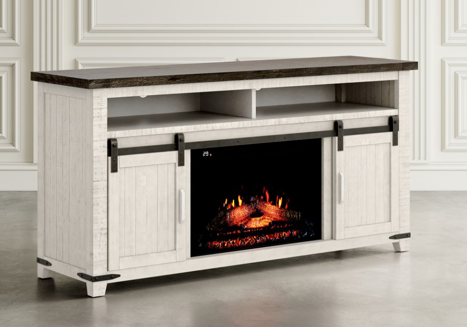Madison County White TV Stand w/ Fireplace Insert