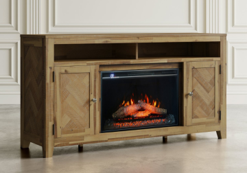 Alternative view of Bryce Natural TV Stand with Fireplace