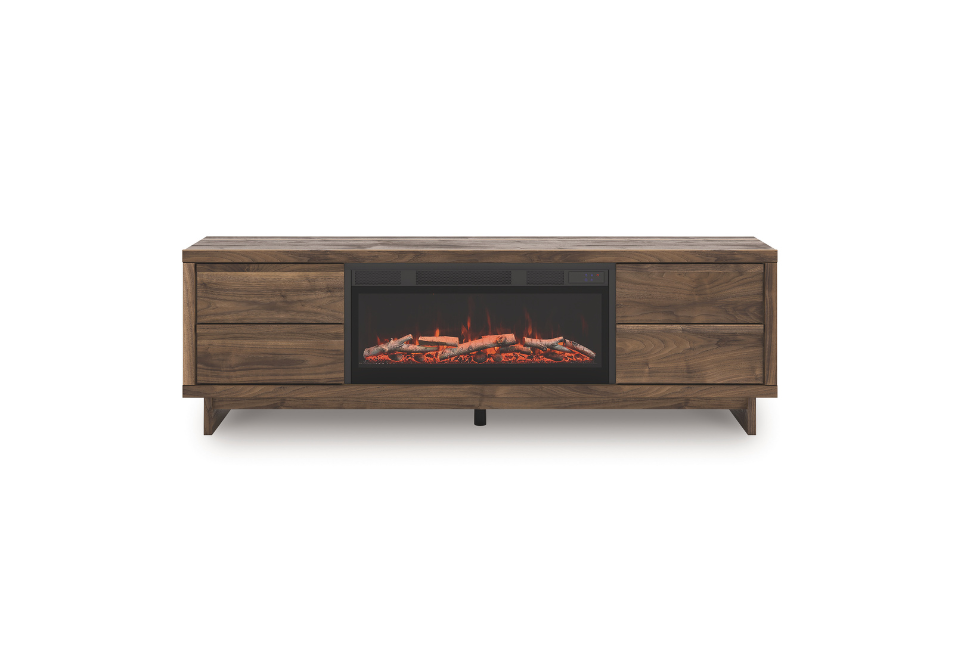 Zadilyn Brown XL TV Stand with Fireplace Insert