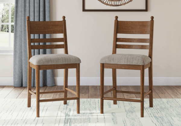 Greddinton Brown Upholstered Barstool - Image 2