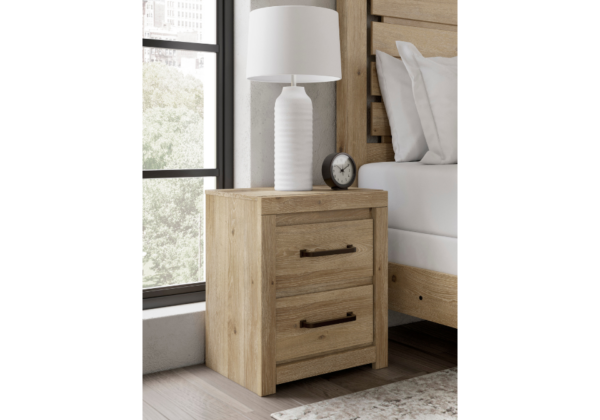 Brozmont Tan Two Drawer Nightstand - Image 4
